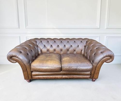 Brown leather chesterfield - brown, two