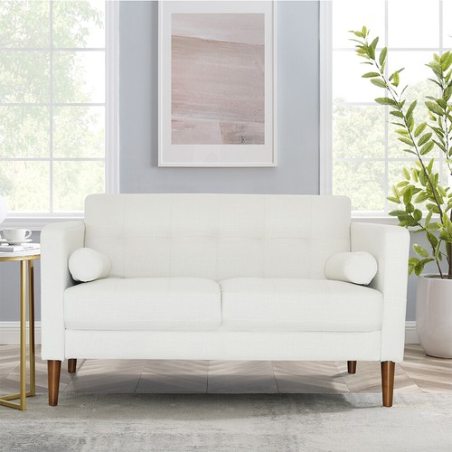 Beige fabric sofa two seater - sofa,