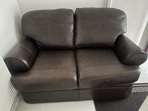 Brown leather two seater - leather, two-seater