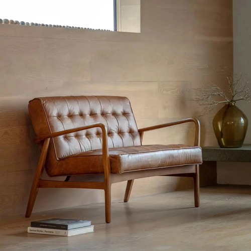 Brown leather two seater sofa - brown,