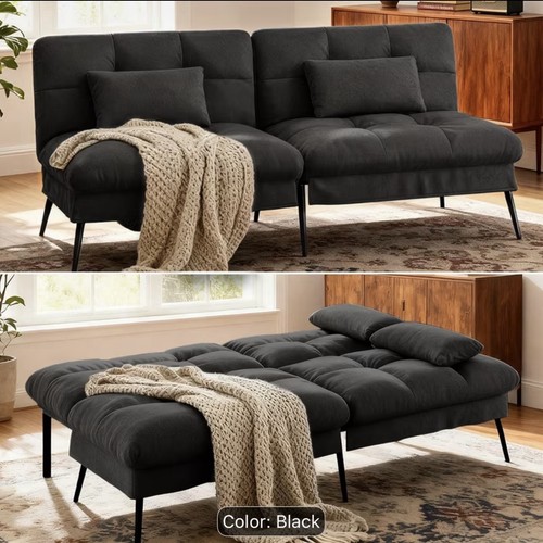 Black fabric sofa - bed, two