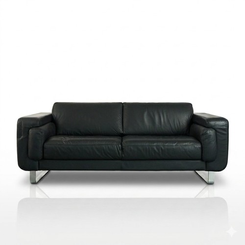 Black leather two seater sofa - black,